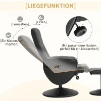 HOMCOM Fotoliu Relax Rotativ 360° din Metal și Piele Sintetică, cu Suport pentru Picioare, Spătar Reglabil, Negru(m-4)