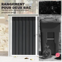 Outsunny Cache Poubelle Double Abri de Jardin 2 Poubelles de 240L Couvercle Lié par Chaînes Vérins à Gaz 179,5x108x129,5cm Gris(m-4)