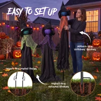 HOMCOM 120cm Witches Holding Hands Halloween Decorations Outdoor Indoor, Scary Halloween Witch Decor with Light-Up Heads(m-6)