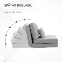 HOMCOM Fotoliu Pat 3 în 1 Convertibil în Șezlong și Canapea de Podea cu 2 Perne, Gri Deschis(m-4)