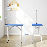 PawHut Mesa de Peluquería Canina Plegable con Encimera Antideslizante Brazo Ajustable 81x48,5x80 cm Azul(m-3)