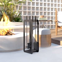 Outsunny 5 Pieces Fireplace Companion Set, Metal Fireplace Accessories Fireside Companion Set with Brush, Shovel, Poker, A Pair of Tongs, Stand, Black(m-10)