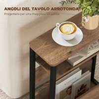HOMCOM Tavolino da Soggiorno in Stile Industriale con 2 Ripiani, in Legno e Metallo, 46x18x58.5 cm, Color Noce Scuro(m-6)