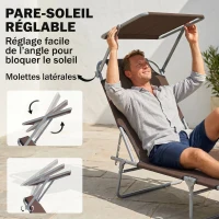 Outsunny Transat Bain de Soleil Pliable Dossier Inclinable Multi-positions et Pare-Soleil réglable 187x58x36cm marron(m-4)