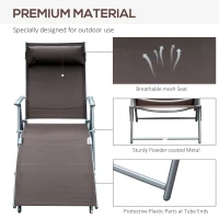 Outsunny Sun Lounger Steel Frame Outdoor Folding Chaise Texteline Lounge Chair Recliner with Headrest & 7 Levels Adjustable Backrest, Brown(m-7)