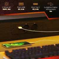 HOMCOM Birou Gaming cu Lumini LED și Suport pentru Monitor, din PAL și Oțel, 100x60x88.5 cm, Negru(m-5)