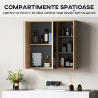 HOMCOM Dulap de Baie cu Oglindă și 2 Uși, 60x20x60 cm, Compartiment Deschis, Natur(m-4)
