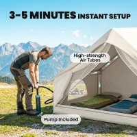 Outsunny Inflatable Tent Waterproof for Camping Blow Up Tent with Pump Carry Bag for 2-4 Person, Beige(m-4)