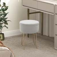 HOMCOM 5L Velvet-Feel Storage Ottoman - Cream White(m-10)