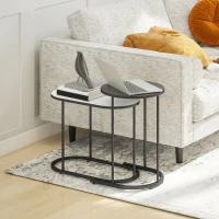 HOMCOM Set 2 Mese de Cafea Suprapozabile cu Cadru din Metal pentru Living și Birou, Gri și Alb(m-6)