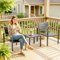 Outsunny Set da Giardino 3pz con 2 Sedie da Esterno e Tavolino da Caffè, in HDPE e Metallo, Grigio Scuro(m-2)