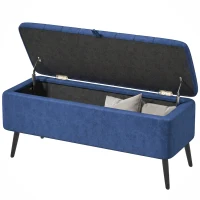 HOMCOM Panca Contenitore Pouf Poggiapiedi Imbottito, 102x40x44 cm, Blu Scuro(m-9)