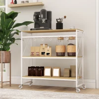 HOMCOM Carrello Portavivande a 4 Livelli con Portabottiglie e 5 Ganci Rimovibili, in Legno e Metallo, 96.5x38x96.7 cm(m-8)