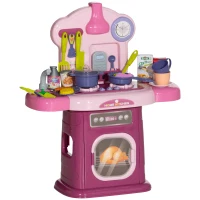 AIYAPLAY Bucătărie de jucărie pentru copii 3-6 ani cu 38 de accesorii și sunete realiste, din PP și ABS, 51x21x60 cm, roz(m-1)