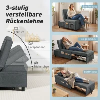 HOMCOM 4-in-1 Klappsessel mit Seitentasche, Gästebett mit Kissen, Verstellbarer Rückenlehne, Bettsessel mit Rollen, Blau(m-5)