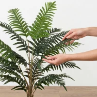 HOMCOM Plantă Artificială de Ferigă cu 20 de Frunze din PEVA, Ramuri Flexibile, Ghiveci Negru din PP și Ciment, Verde(m-7)
