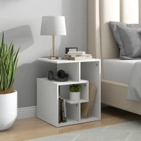 HOMCOM Mesita Auxiliar Mesa Auxiliar Blanca Mesa de Centro con Estantes de Almacenamiento para Salón Dormitorio 45x40x55 cm(m-10)