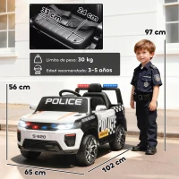 AIYAPLAY Coche Eléctrico para Niños de Policía con Mando a Distancia Motor Doble Sirena Suspensión en 4 Ruedas y Faros Blanco(m-3)