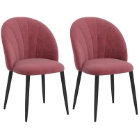 HOMCOM Set 2 Sedie da Pranzo in Velluto Imbottite con Gambe in Metallo, Rosso(m-1)