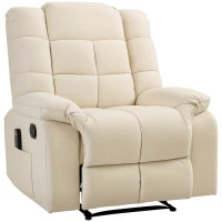 HOMCOM Fotoliu de Masaj Reclinabil Manual 165° cu 8 Puncte de Masaj și Suport pentru Picioare, Fotoliu Relax Tapițat cu Telecomandă, Buzunare Laterale, din Piele PU, Max 160kg, pentru Casă sau Birou, Crem(m-7)
