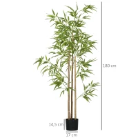 HOMCOM Kunstpflanze, Bambus, 3 Stämme, 830 Blätter, pflegeleicht, 180 cm, Zementtopf(m-3)