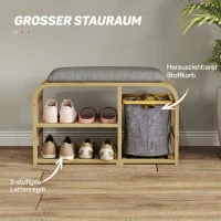 HOMCOM Bancă Pantofar pentru Hol cu Șezut Tapițat, Design cu Șipci și Coș Detasabil, 70x30x45 cm, Lemn(m-5)