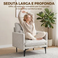 HOMCOM Poltrona da Salotto Imbottita in Tessuto Effetto Lino con Cuscino Lombare, Bianco(m-4)