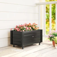 Outsunny Fioriera da Giardino con Foro di Drenaggio e Rotelle, in Legno di Abete, 89x48x47 cm, Nera(m-8)