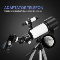 Outsunny Telescop Astronomic 70mm cu 2 Lentile Oculare și Adaptor Smartphone, 80x80x135 cm, Alb și Negru(m-6)