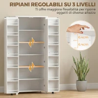 HOMCOM Mobile Cucina Alto con Ruote, 2 Ante, 14 Scomparti, 80x40x180 cm, Bianco(m-6)