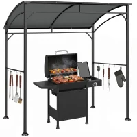 Outsunny Grillpavillon, Grillüberdachung, Regenschutz, Haken für Utensilien, Stahlrahmen, Dunkelgrau, 215 x 150 x 182/220 cm(m-12)