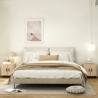 HOMCOM Set de 2 noptiere în stil nordic cu raft pe 2 niveluri, din lemn și oțel, 48x40x48 cm, negru și stejar(m-2)