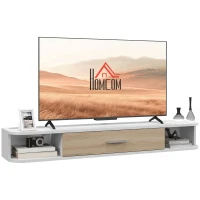 HOMCOM，Suport TV，Cu 2 Rafturi Deschise și Dulap cu Ușă Rabatabilă，MDF，120cm x 26cm x 16cm，Alb, gri(m-11)