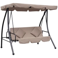 Outsunny Balancelle de Jardin Convertible 3 Places Grand Confort Inclinaison Toit réglable Matelas fourni 2L x 1,25l x 1,7H m métal Polyester Noir et Beige(m-1)