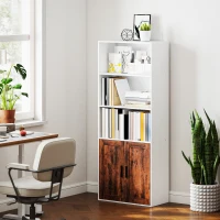 HOMCOM 5-Tier Bookcase with Adjustable Shelf - Rustic Brown(m-2)