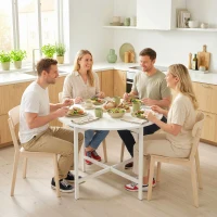 HOMCOM Collapsible Drop Leaf Table, Folding Dining Table for Small Spaces, Extendable Kitchen Table with Steel Frame, White(m-10)