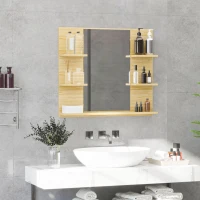 kleankin Specchio da Parete Rettangolare per Bagno con 4 Ripiani Laterali e Ampio Ripiano Inferiore, in MDF e Vetro, 80x12.5x70cm(m-8)