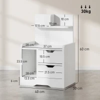 HOMCOM Noptieră Modernă cu 2 Sertare și Rafturi, PAL, 40x30x60 cm, Alb Lucios(m-3)