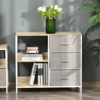 HOMCOM Cómoda de Estilo Industrial com Gavetas de Tecido Dobráveis e 2 Prateleiras 80x29x71 cm Madeira e Cinza Claro(m-10)