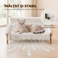 PawHut Pat Ridicat pentru Câini și Pisici cu Pluș Moale, Husă Detașabilă și Picioare Antiderapante, 70x47x30 cm, Alb(m-7)