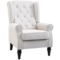 HOMCOM Fauteuil de Salon, Fauteuil d'Appoint Mi-Siècle Moderne en Flanelle Neige avec Haut Dossier Capitonné à Oreilles, Crème(m-12)