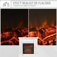 HOMCOM Șemineu Electric de Podea 1800W cu Efect de Flacără, Telecomandă, Temporizator și Temperatură Reglabilă, Alb(m-4)