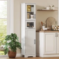 HOMCOM Coluna Casa de Banho com Porta de Vidro Prateleiras Ajustáveis Gaveta para Espaços Pequenos 40x31x170 cm Branco(m-7)