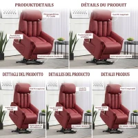 HOMCOM Fotoliu Relax Reclinabil cu Funcție de Ridicare Electrică, Telecomandă și Suport pentru Picioare, 80x94x104cm, Roșu(m-7)