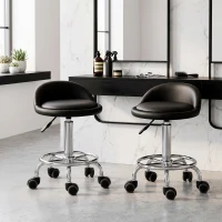HOMCOM Rollhocker mit Rückenlehne 57-72 cm höhenverstellbar Drehhocker für Büro Salon Massage(m-2)
