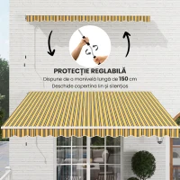 Outsunny Copertină de Soare Retractabilă pentru Exterior cu Brațe și Deschidere Manuală, 350x250 cm, Galben(m-6)