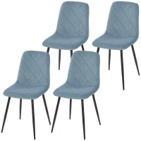 HOMCOM Set 4 Sedie per Cucina Imbottite, in Tessuto Effetto Velluto e Acciaio, 45x54x87 cm, Azzurro(m-11)