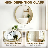 HOMCOM Round Wall Mirror 61 cm, Wall Mounted Bathroom Mirror with Tempered Safety Glass and Aluminium Alloy Frame, Gold Tone(m-5)