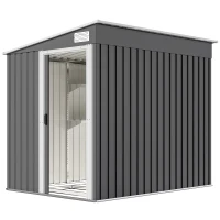 Outsunny Capanno Attrezzi in Metallo 1.5x2m con Base, Porta Scorrevole e Tetto Inclinato, Grigio Scuro(m-11)