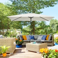 Outsunny Ombrellone Rettangolare 2x3 m Pieghevole e Regolabile con Manovella, in Alluminio e Poliestere, Bianco Crema(m-10)